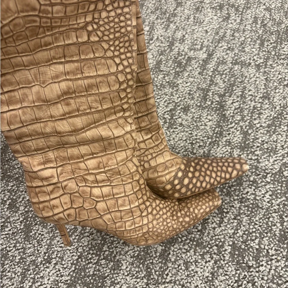 Acne Brown Crocodile Pattern Heeled Boots - Picture 5 of 7